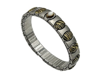 Italian Dolceoro Vintage Stretch Bracelet Elastic Stainless Steel w/ Gold Accent