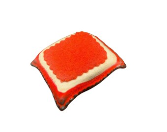 vintage pin cushion red ceramic pillow shaped miniature small pins holder