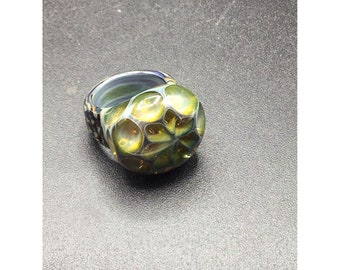 Vintage Green Art Glass Ring Size 5.5 Unusual Colorful Blown Glass Jewelry