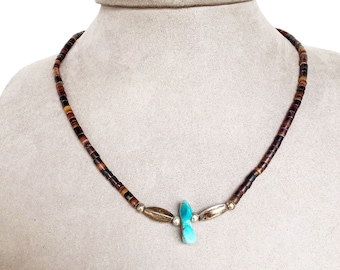 Sterling Silver Turquoise Heishi Beads Necklace Genuine Gemstones Nugget Pendant