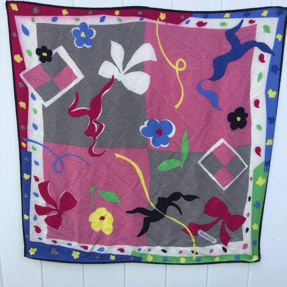 Vintage Tiffany & Co. Scarf Pink Print Silk Scarf Bright Colorful