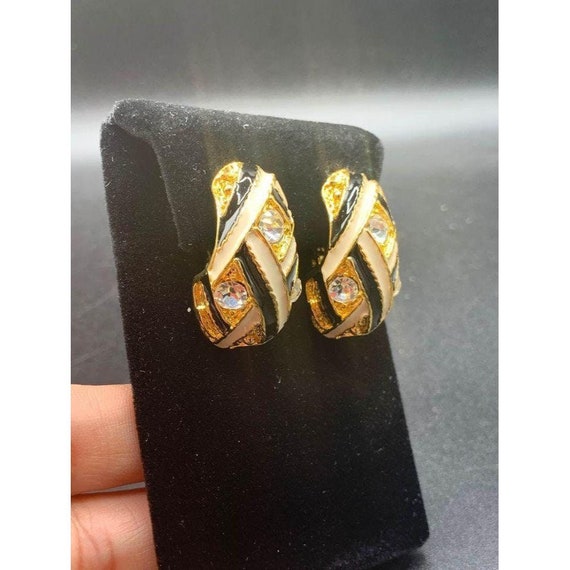 Clips D'Oreilles Vintage En Dôme Émaillé Et Strass - Occasion