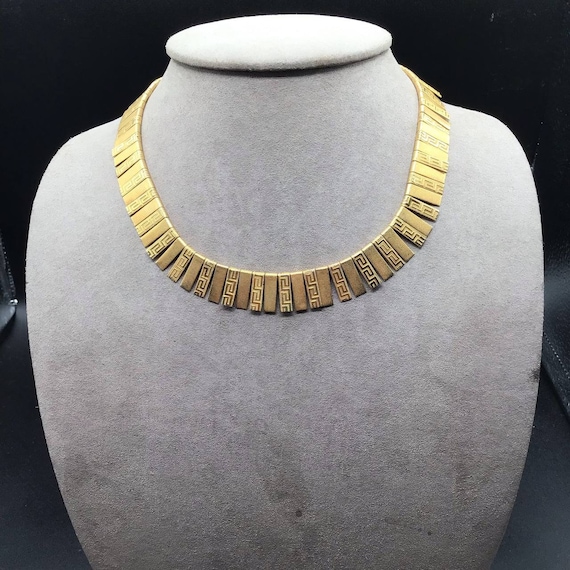 Egyptian Revival Choker Collar Greek Style Gold Tone … Gem