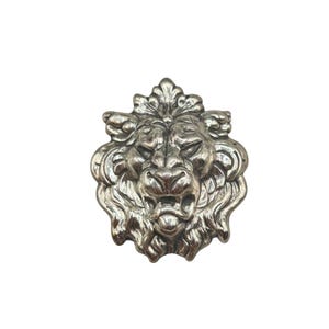 Roaring Lion Head Pin Brooch Silver Tone Stamping Wild ANimal Figural Jewelry