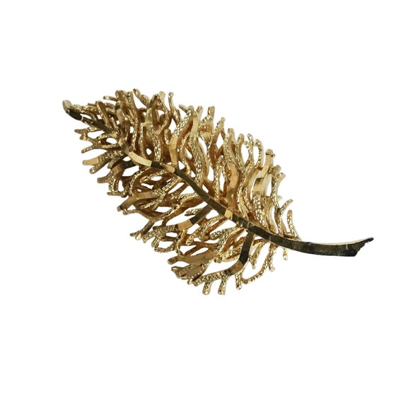 Statement leaf pin Coro designer signed ornate le… - image 1