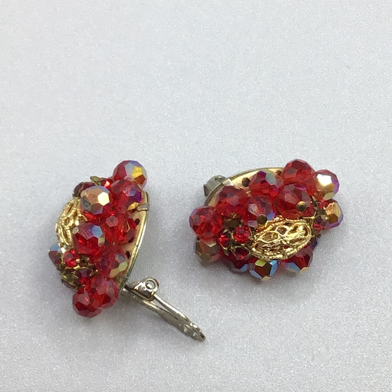 Signed LAGUNA Red AB Clusters Earrings Clip On Be… - image 4