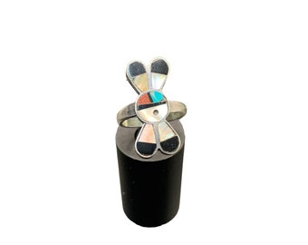 Zuni Sunface Ring Sterling Stone Inlay Size 4.5 Native American Handcrafted