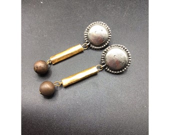Multi Tone Earrings Silver Copper Gold Dangles Mix Metals 80s 90s Funky Earrings