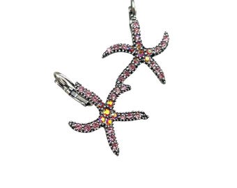 KIRKS FOLLY Starfish Earrings Pierced Dangles Pin Aurora Borealis With Original Box