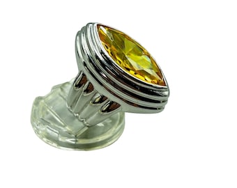 Simulated Citrine Eye Shaped Ring Size 8 Silver Tone Metal Quality Costume Ring