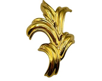 Vintage Monet Abstract Free Form Leaf Pin Brooch Shiny Gold Tone 80s 90s Pin