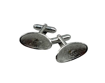 Sterling Silver Cufflinks Textured Silver Elongated Oval Crystal in the Center