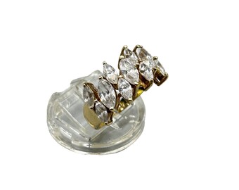 14K Gold & CZ Ring Size 8.25 Marquise Stones Vintage Clear Stones Elegant Ring