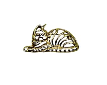 Vintage DANECRAFT Cat Pin Brooch Gold Tone Openwork Kitten