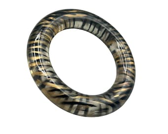 Vintage Lucite Bangle Bracelet Chunky Animal Print Clear Black And Gold