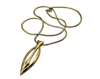 Vintage Signed Monet 70s Modernist Snake Chain with Pendant Necklace Gold Tone