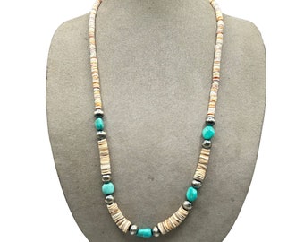 Turquoise & Heishi Beads Necklace Beaded Native American Southwestern Inspired