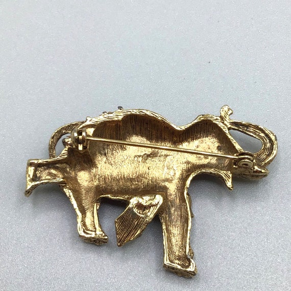 Vintage Elephant Brooch Gold Tone Animal Pin Gold… - image 6