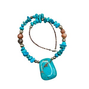 Handcrafted Turquoise Beaded Necklace With Large Stone Pendant