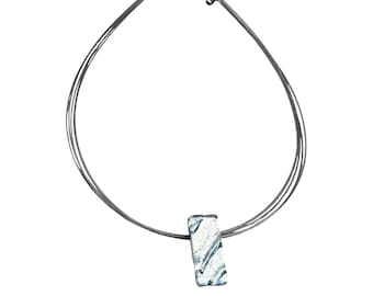 Vintage Art Glass Necklace Aqua Blue Ocean Colors Geometric Rectangular Pendant