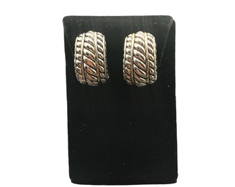 Statement Round Shiny Domed Hoop Style Classy Earrings Clip On Silver Tone