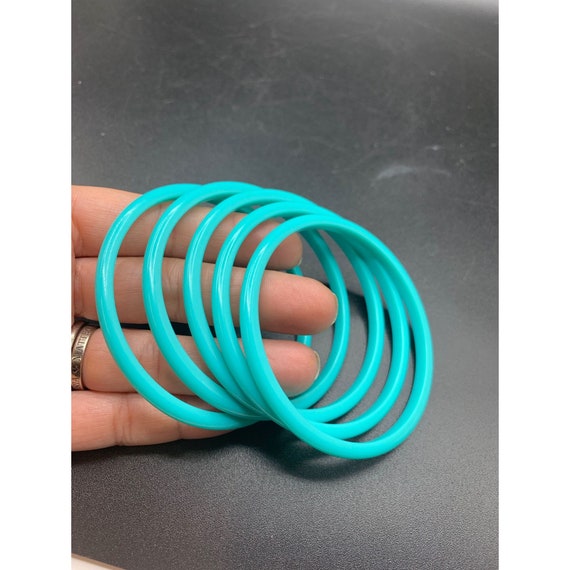 Thin Plastic Bracelets Lot of 5 Plain Turquoise T… - image 4