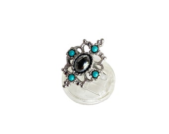 Vintage Cocktail Ring AVON Hematite Blue Ballotini Ring Size 7.25 Costume Ring