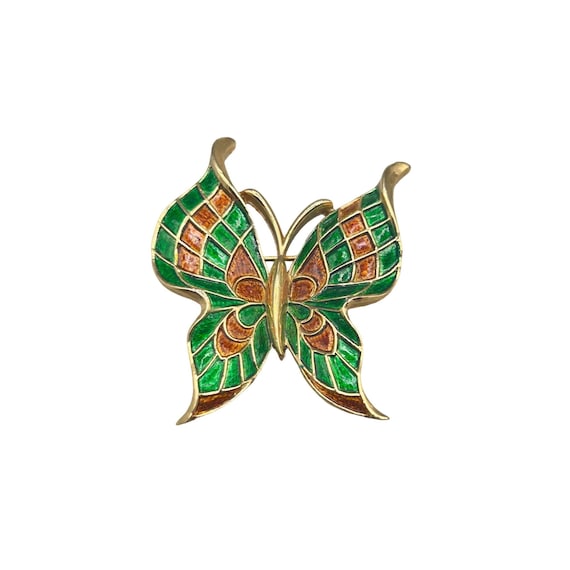 ヴィンテージ トリファリ バタフライ ブローチ ブラウン グリーン
