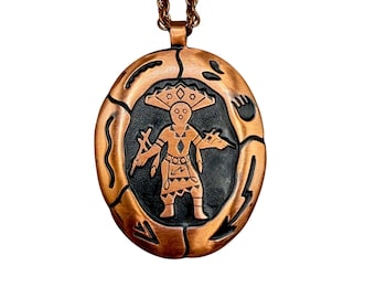Vintage Solid Copper Pendant Necklace Hopi Style Kachina By Bell Trading Post