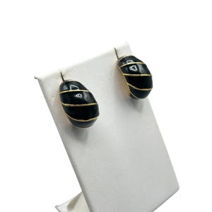 Vintage S.A.L. Swarovski Earrings Black Enamel & Gold-Tone Pierced Earrings