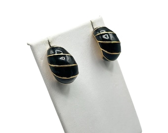 Vintage S.A.L. Swarovski Earrings Black Enamel & Gold-Tone Pierced Earrings