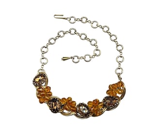 Vintage Choker Necklace Topaz Rhinestones Bead Clusters Hand Wired Gold Tone