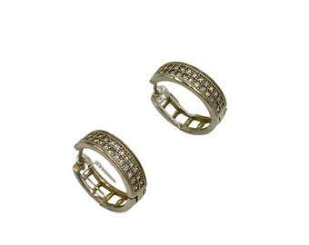 Gold Plated Sterling Silver Hoop Earrings with Cubic Zirconia Stones Elegant