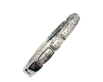 Swarovski Signed Hinged Bangle Bracelet Silver Color with Clear Crystals