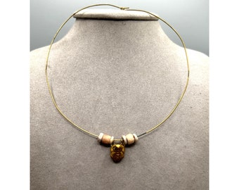Vintage Wire Necklace Sliding Turtle Pendant Ethnic Aztec Brass Animal Charm