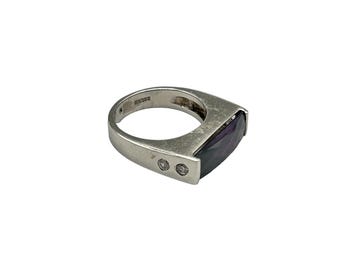 Sterling Silver 925 Ring Size 8 with Amethyst Gemstone & Clear Accents