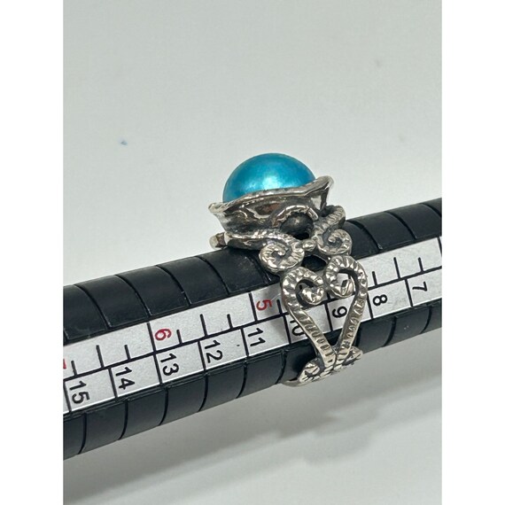Dyed Blue Genuine Pearl Ring Size 5 Sterling Silv… - image 10