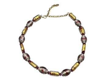 Art Glass Necklace Signed AUDRELLI DEJE Vintage Designer Foiled Glass Beads