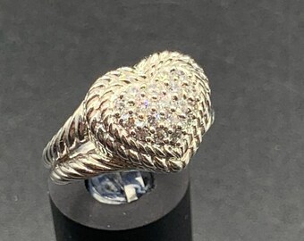 Judith Ripka Heart Ring Size 7 CZ And Sterling Silver Statement Cocktail Ring Designer Signed