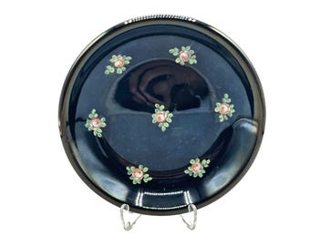 Vintage Evans Enamel Floral Trinket Dish Handpainted Pink Roses Flowers