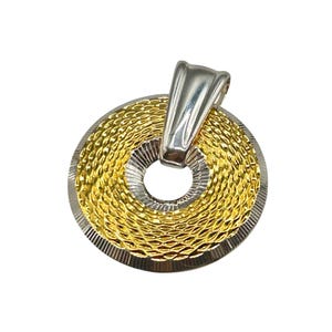 Spinning Wheel Pendant Sterling Silver And Gold Vermeil Two Tone Reversible Textured Polished Pendant