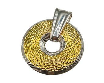 Spinning Wheel Pendant Sterling Silver And Gold Vermeil Two Tone Reversible Textured Polished Pendant