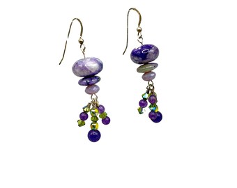 Vintage Amethyst Earrings Vintage Handcrafted Beaded Purple Semi Precious Stone