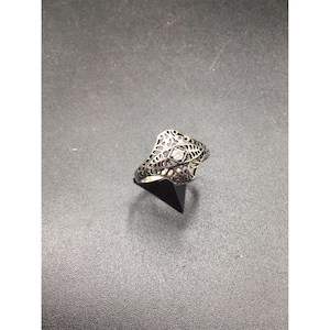 Art-Deco-inspirierter Ring aus Sterlingsilber, filigran und CZ-Steine, signiert von Vintage Avon