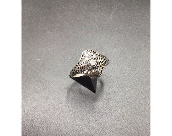 Art Deco Inspired Ring Sterling Silver Filigree & CZ Stones Vintage Avon Signed