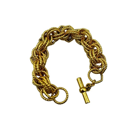 Chunky Gold Tone Bracelet Multi Links Twisted Rop… - image 1