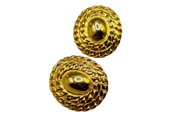 Vintage Gold Tone Clip On Earrings 1.25" Elegant Woven Design Statement Earrings
