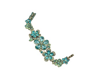 Heidi Daus "Flower Show" Floral Crystal Link Statement Bracelet Turquoise Tone