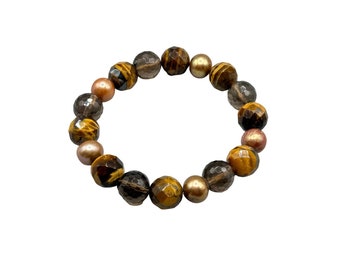 Beaded Tiger Eye Bracelet Stretch Elastic Faceted Semi Precious Stone Jewelry