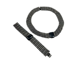Vintage Verified Juliana Ball Chain Necklace & Bracelet Set Black Glass Stone
